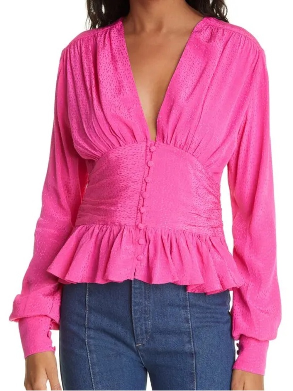 ROTATE Birger Christensen Tracy Pleated Printed Jacquard Blouse new $220